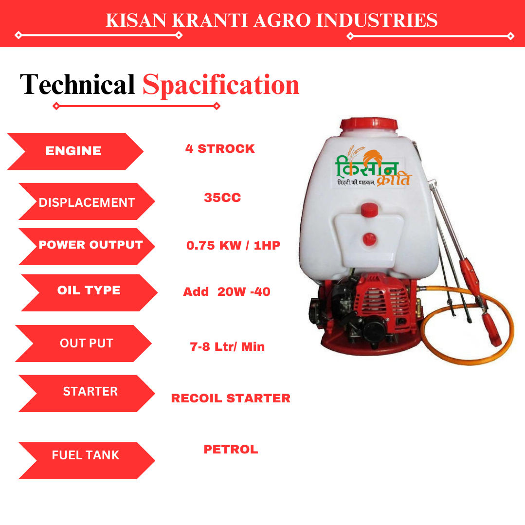 Knapsack Power Sprayer 35CC 4 Stroke | High Pressure Agricultural Back Pack Sprayer,