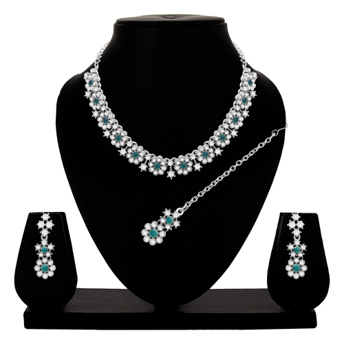 Floral Necklace for Women| Wedding Jewellery| Colorstone Necklace| Silver Plated| Stone Necklace for Women| Gift for Her.