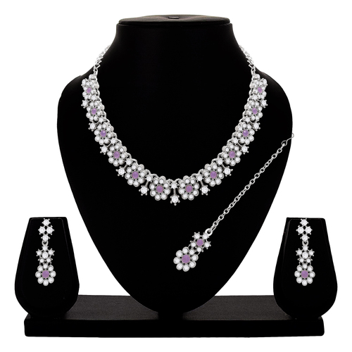 Floral Necklace for Women| Wedding Jewellery| Colorstone Necklace| Silver Plated| Stone Necklace for Women| Gift for Her .