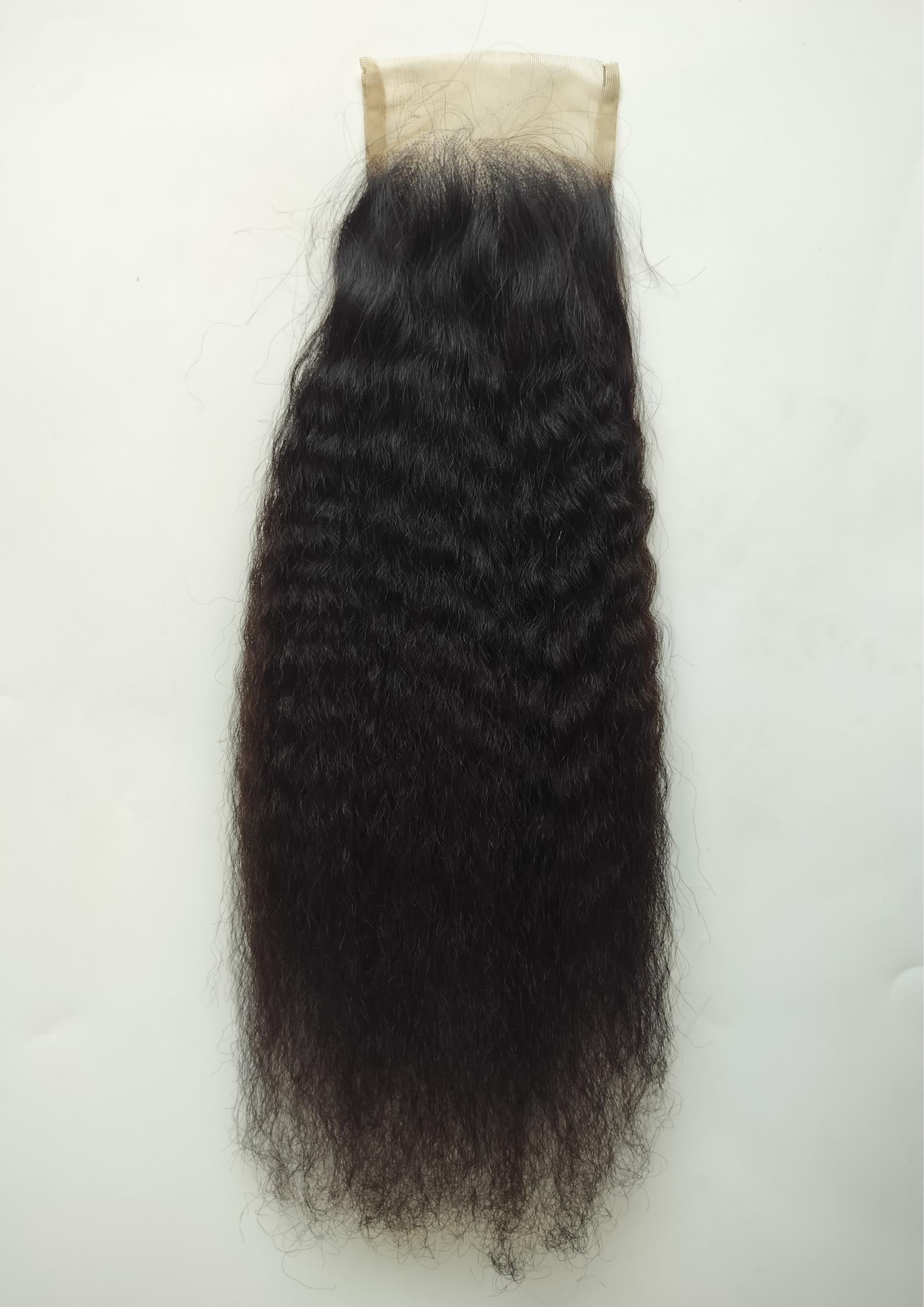 Unprocessed Raw Wholesale Natural Shade Kinky Straight Human Hair Bundles with matching 4x4 Closure