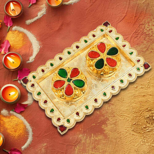 Puja Thali - Tray Shape Design, Special Kumkum Holder for Pooja Return Gifts, Ideal for Diwali and Housewarming Celebrations