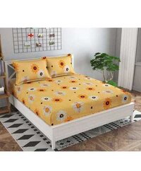 Designer Bedsheets - Combed Cotton, Standard Double Bed Size, Yellow Floral Print | Durable & Comfortable, 2 Pillowcases Included, Low Shrinkage, Machine Washable