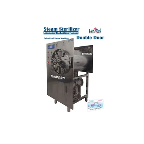 Double Door Cylindrical Steam Sterilizer - Material: Stainless Steel