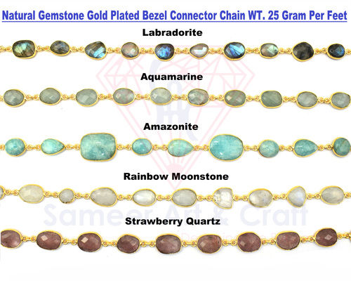 Natural Gemstone With 18K Gold Plated Handmade Bezel Connector Chain