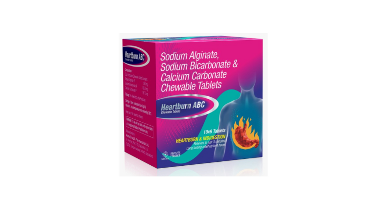 Heartburn ABC - Sodium Alginate, Sodium Bicarbonate, Calcium Carbonate Tablets | 9 Tablet Packaging, Quick Relief for Heartburn & Acid Reflux