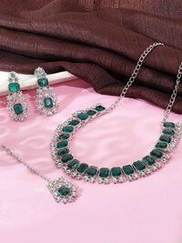 Traditional jewellery set| Colorstone Necklace| Wedding jewellery| Silver plated| Stone Necklace for women| Gift for her.