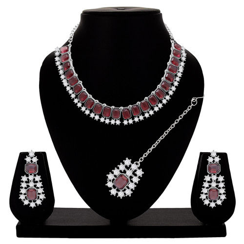 Traditional jewellery set| Colorstone Necklace| Wedding jewellery|  Silver plated |Stone Necklace for women| Gift for her