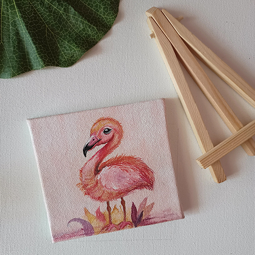 Hand Crafted Elegant Swan Mini Canvas Painted With Stand