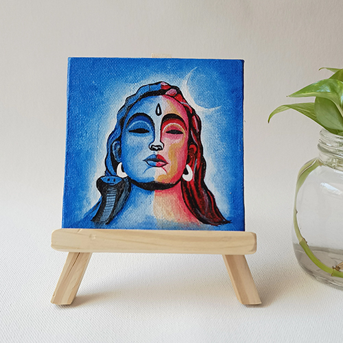Hand Adiyogi Mini Canvas Painted With Stand