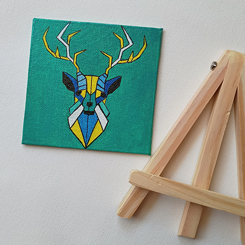 Hand Abstract Deer Mini Canvas Painted With Stand