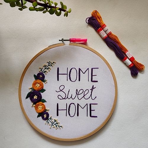Quotes Embroidery Handcrafted Hoop Home Sweet Home Art