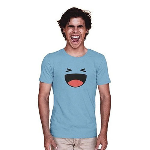 Mens Laughter Smiley Printed T Shirt - Color: Sky Blue