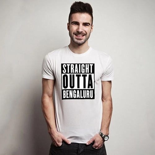 Mens Straight Outta Bengaluru Printed T Shirt - Color: White