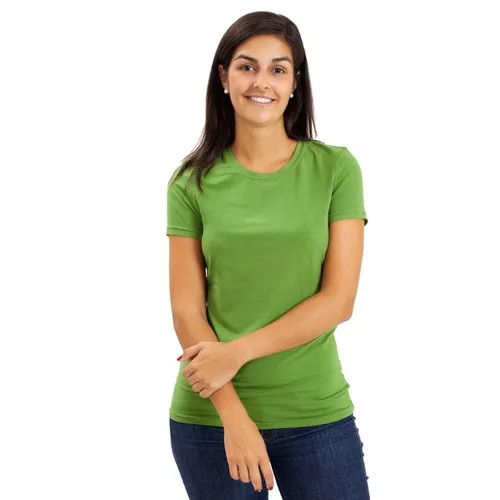 Ladies Round Neck Half Sleeve T Shirt - Color: Green