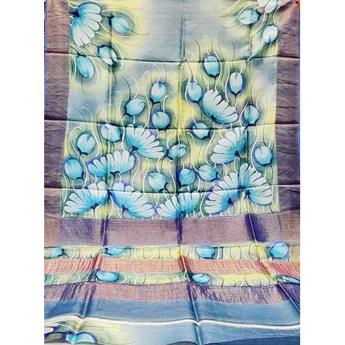 Floral Printed Tussar Handloom Saree - Color: Different Available