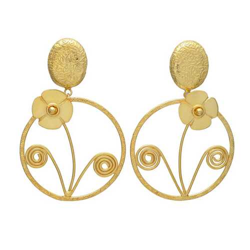 New arrival golden round floral earrings