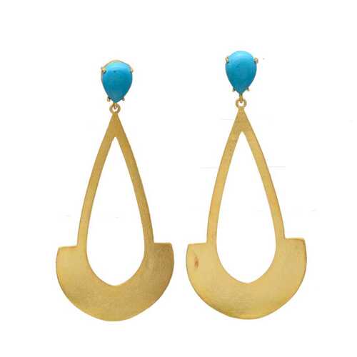 New arrival tear drop golden earring with turquoise gemstone