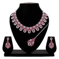 Colorstone Stone Necklace - Alloy, Necklace Length 22 cm, Width 2.5 cm | Pink Polished Stones, Silver Plated, Perfect for Parties and Weddings