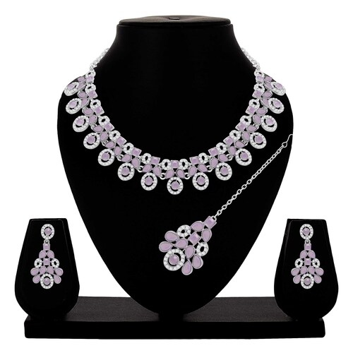 Colorstone Stone Necklace| Austrian Stone Silver Necklace| Stone Necklace Set for Wedding| Party Wear | Gift for Her .