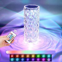 Crystal Touch Night Lamp - Eco-Friendly Plexiglass, 10x8x2 cm | 3D Rose Design, Remote Control, Adjustable Brightness, Romantic Ambient Light
