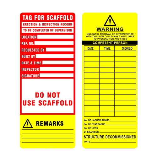 Customized Scaffolding Tags - Color: Yellow& Red