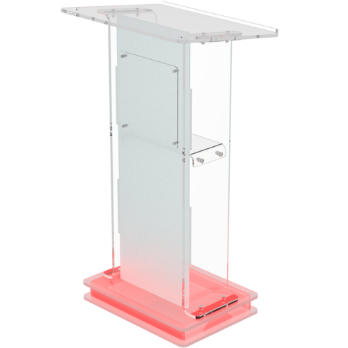 Acrylic Podium - Frosted Look Front Panel, Red LED Light Base for Enhanced Visibility