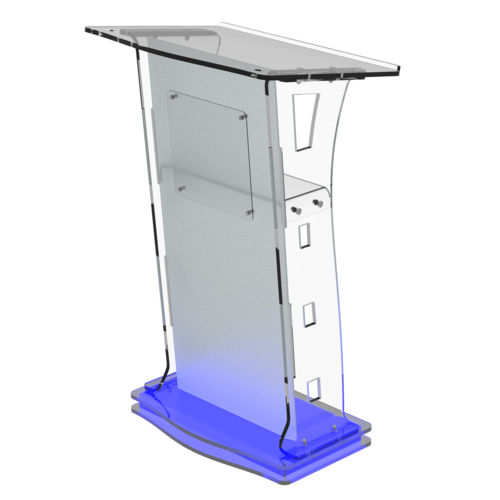 Acrylic Podium Frosted Look Front Panel with Blue LED Light Base