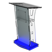 Acrylic Podium - Frosted Look Front Panel , Blue Led Light Base For Enhanced Visibility And Modern Aesthetic