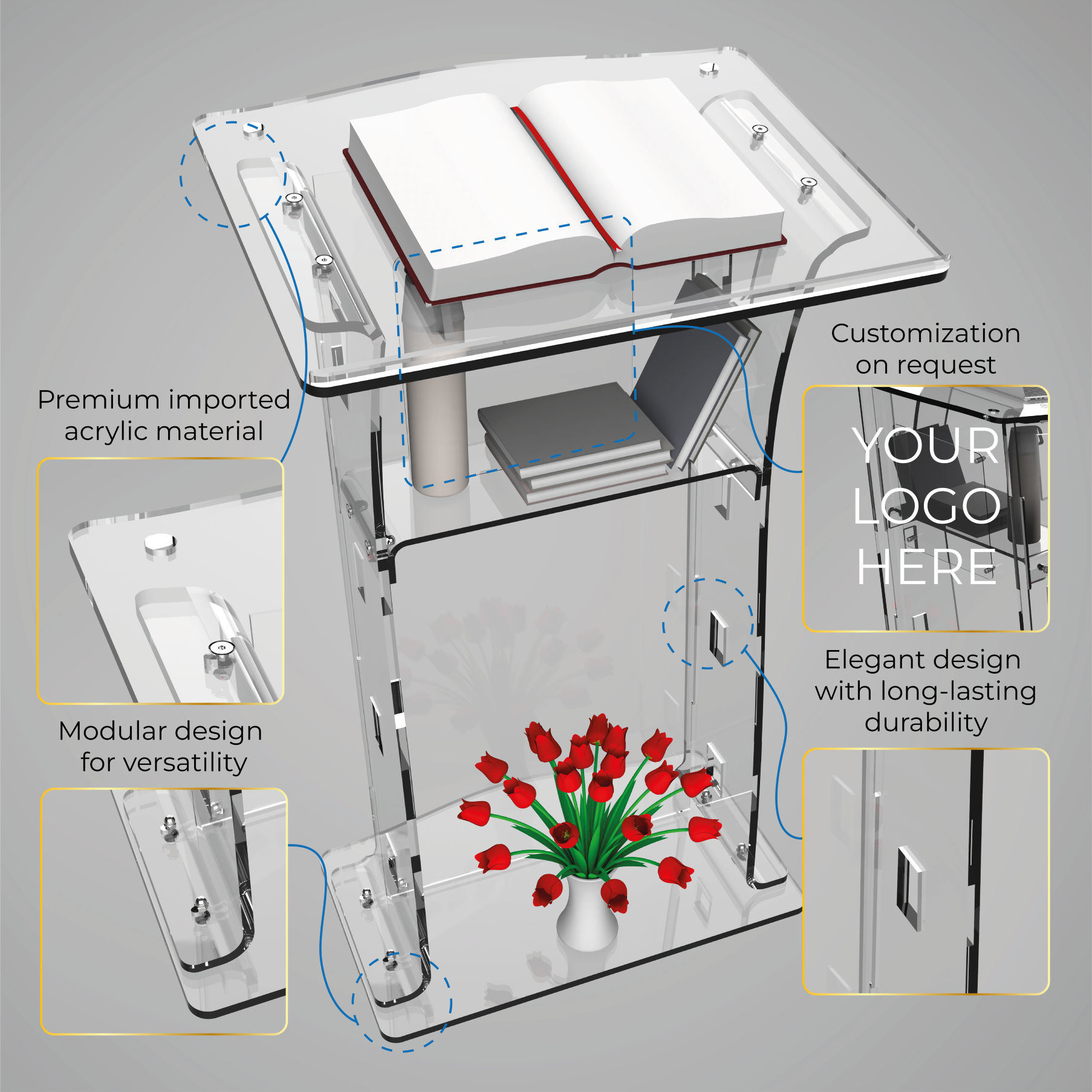 Classic Concepts CCP062 Acrylic Podium Full Clear Podium