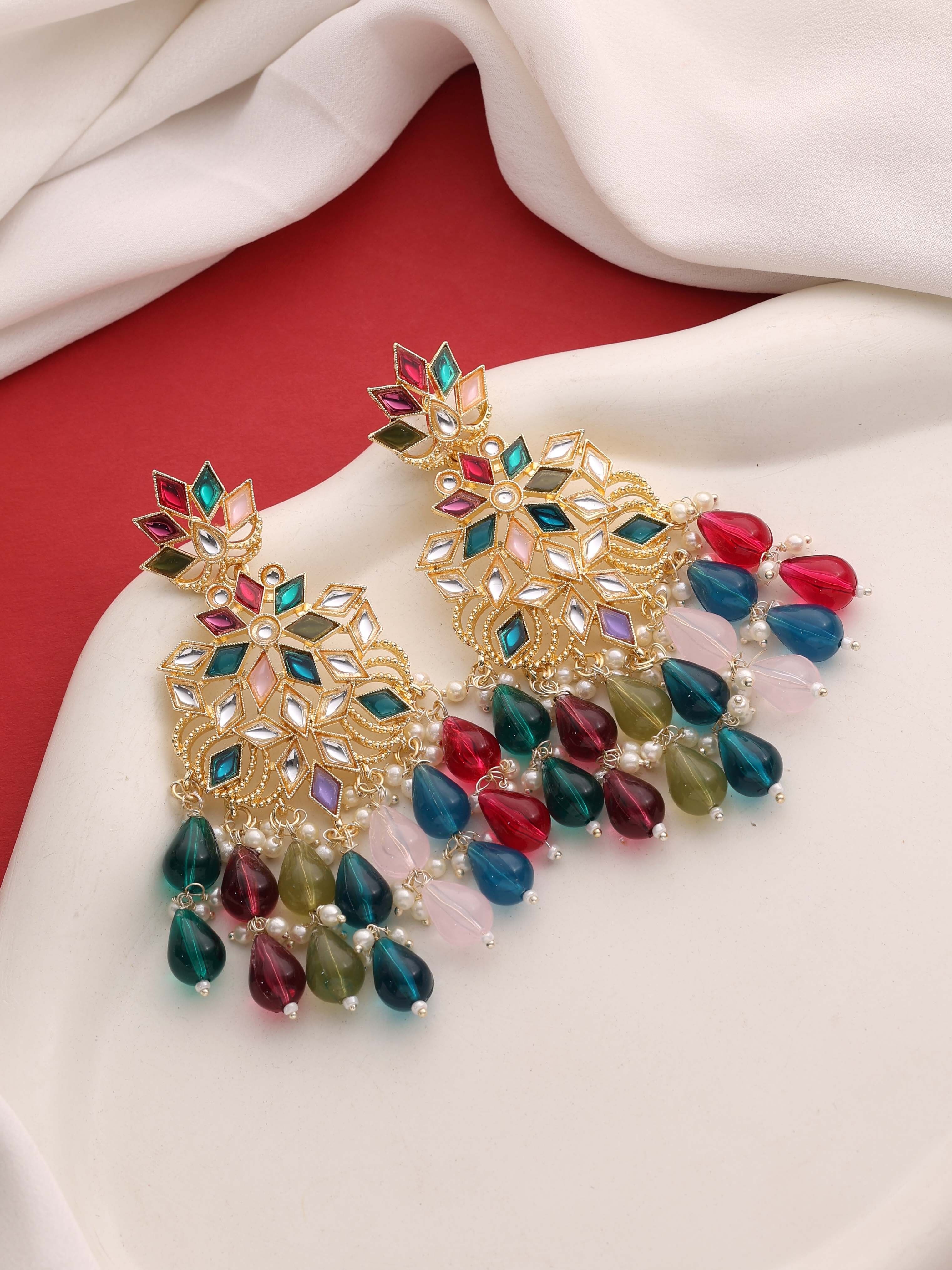 Traditional Earring | Wedding Earring | Beaded Earring | Party Wear | Gift for her| Kundan Earring For Women .