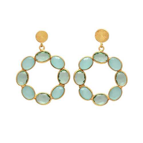 New Arrival Aqua Chalcedony Gemstone Circle Drop Earrings