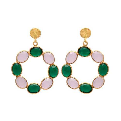 New Arrival Emerald and Pink Hydro Gemstone Circle Drop Earrings