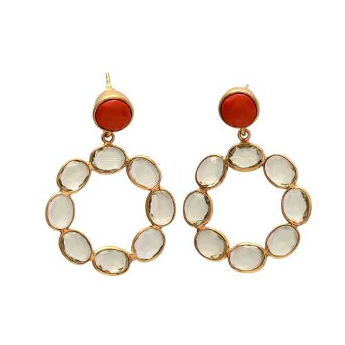 New Arrival Grey Chalcedony Gemstone Circle Drop Earrings