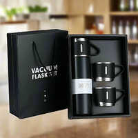 Stainless Steel Vacuum Flask Set With 3 Steel Cups Combo