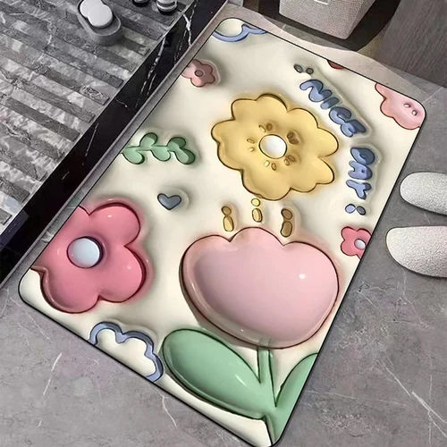 3D Flower Soft Diatom Mud Absorbent Floor Mat - Color: Multi