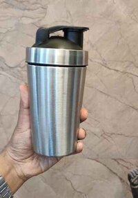 Stainless Steel Shaker Bottle - 590ml Capacity, Silver Color | Narrow Flip Top Lid, Screw Cap, Spring Ball Mixing