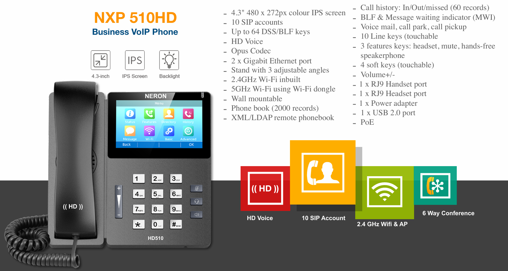 Neron 510HD Business VoIP Phone with WiFi Connectivity