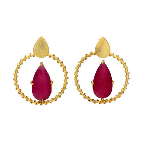 New arrival round fuchsia hydro gemstone earrings