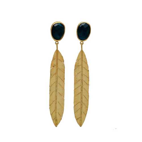 New arrival long leaf design with emerald hydro gemstone earrings