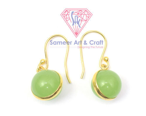 Prehnite Gemstone With 18K Gold Plated Handmade Fashion Hoop Earrings