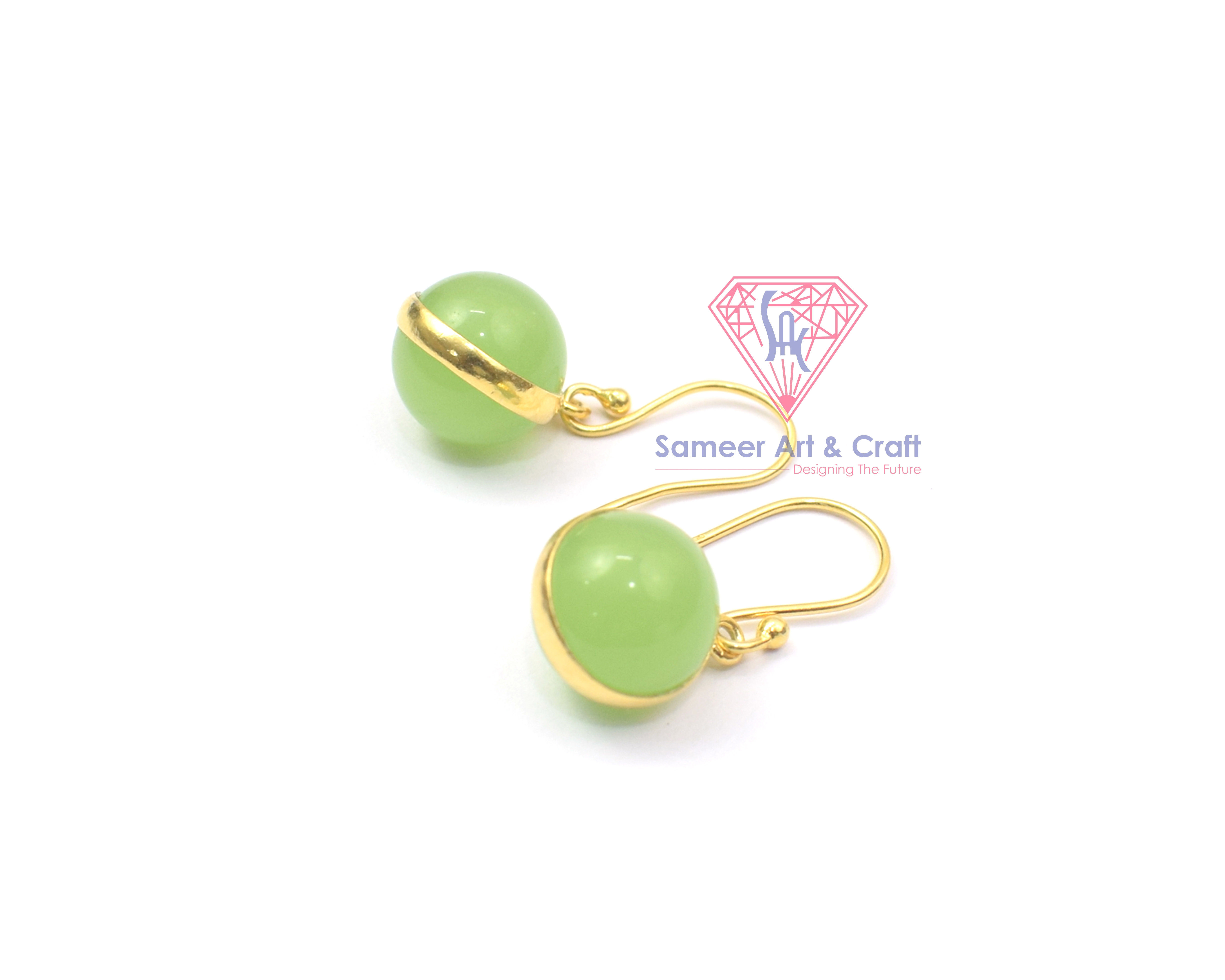 Prehnite Gemstone With 18K Gold Plated Handmade Fashion Hoop Earrings