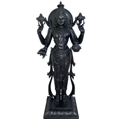 Black Marble Lord Chaturbhuj Bhagwan Vishnu Statue - Product Type: Sculpture