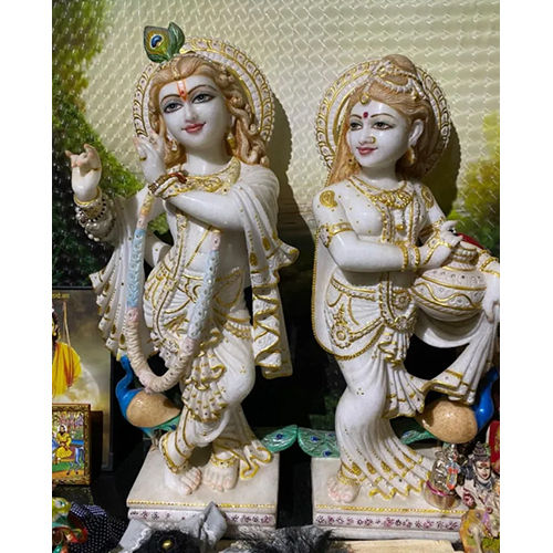 Polished Marble Shri Radha Krishna Statue - Product Type: Sculpture