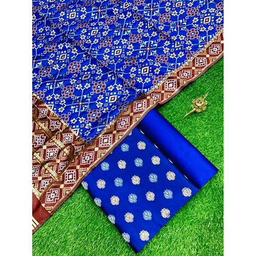 Royal Blue Banarasi Unstitched Salwar Kameez With Dupatta - Color: Different Available