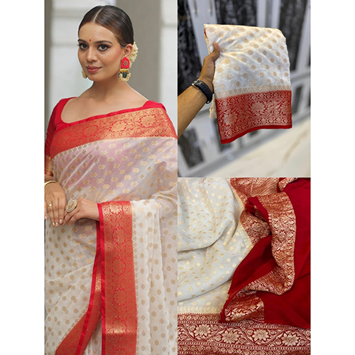 Designer Almond Buti Fabric Silk Double Zari Saree