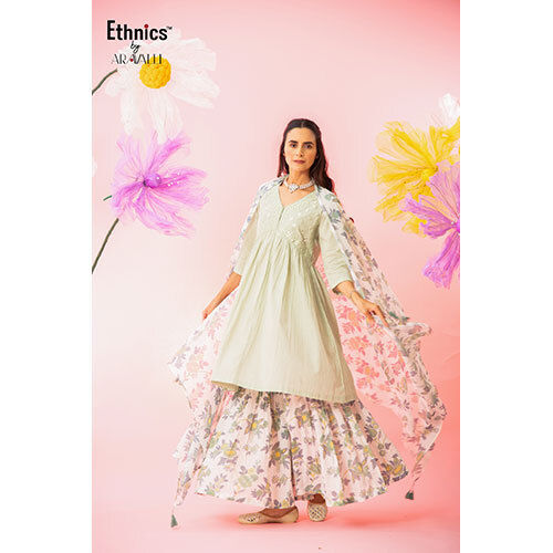 Kf8221 Cotton Kurta Sharara Dupatta - Pattern: Printed