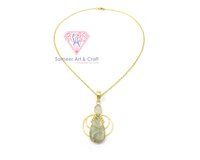 Aquamarine And Rainbow Moonstone Gemstone With Gold Plated Handmade Pear Shape Chain Pendant