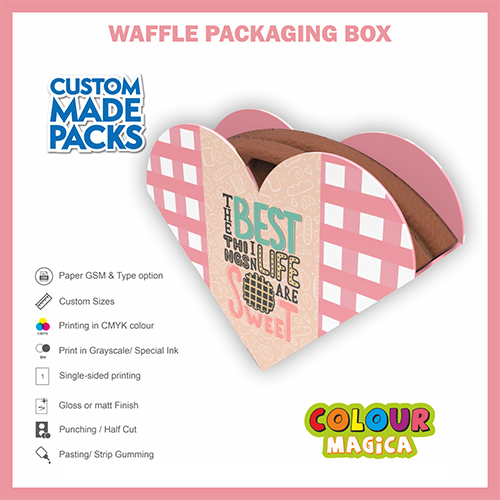 Waffle Packaging Box - High-Quality Paper, Customized Design, Pink Color | UV Offset Printing, Glossy Lamination Finish, Elegant Food Packaging Solutions
