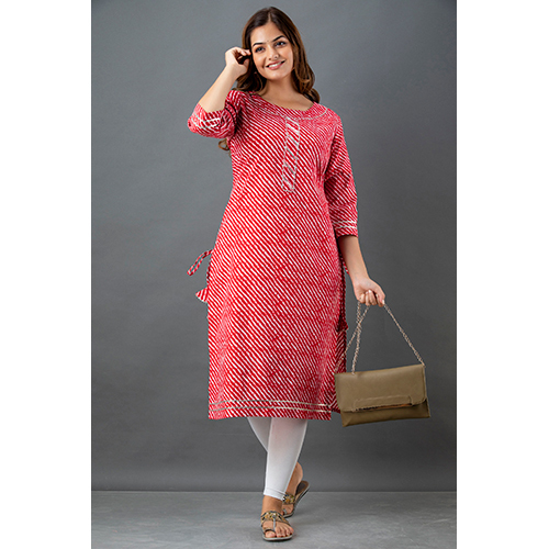 Red Pure Cotton Leheriya Straight Kurta