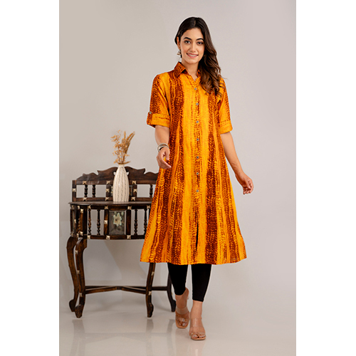 Musturd Rayon Dyed Ombre Frontslit Kurta